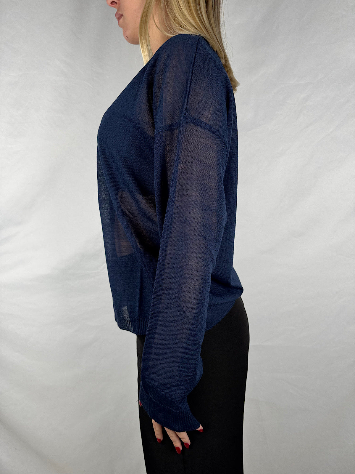 Maglia Scollo a V Blu Navy Tensione-In