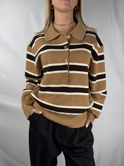 Polo a Righe Cammello e Marrone Armonia