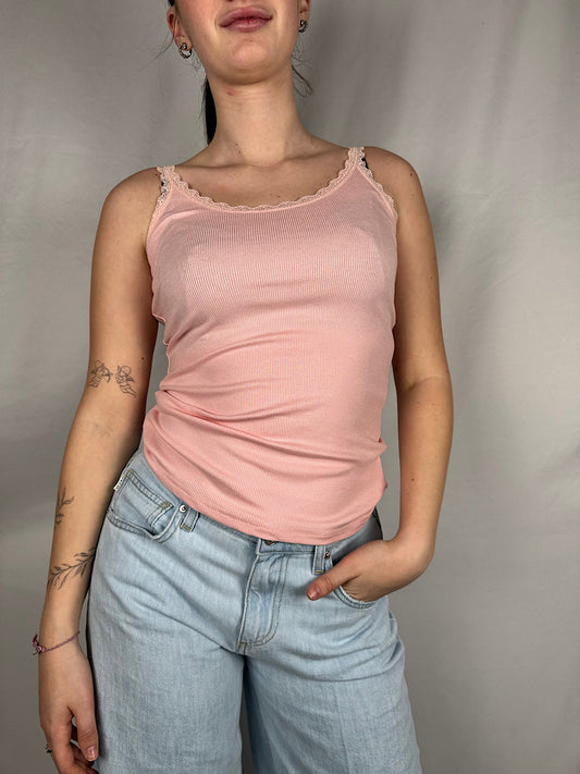 Canotta Costine Dettaglio Pizzo Armonia Rosa