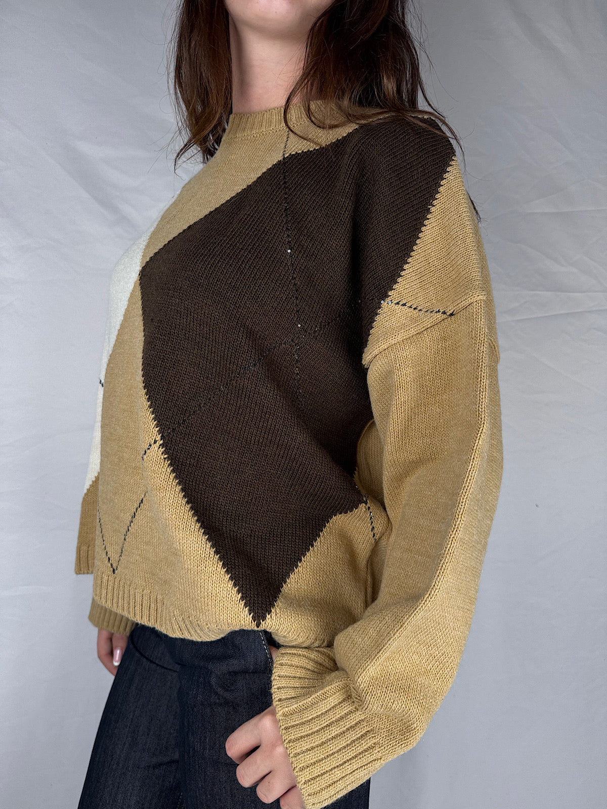 Maglia Rombi Tensione In Beige/Moro/Panna