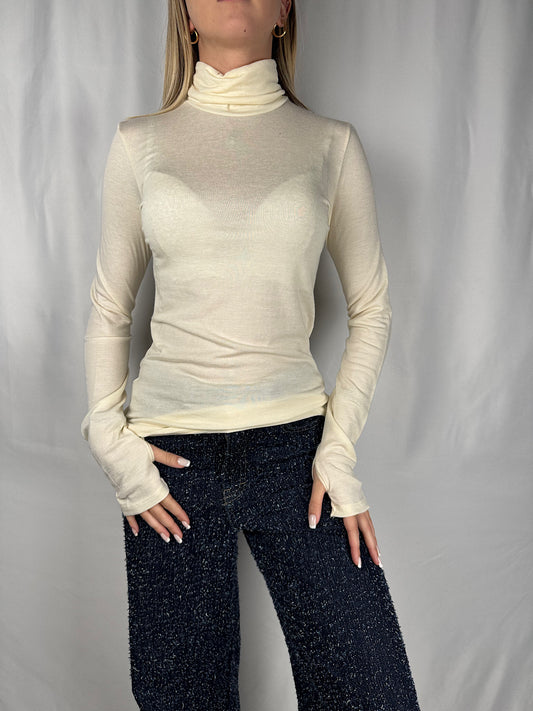 Maglia Manica Lunga a Collo Alto Bianca Vicolo