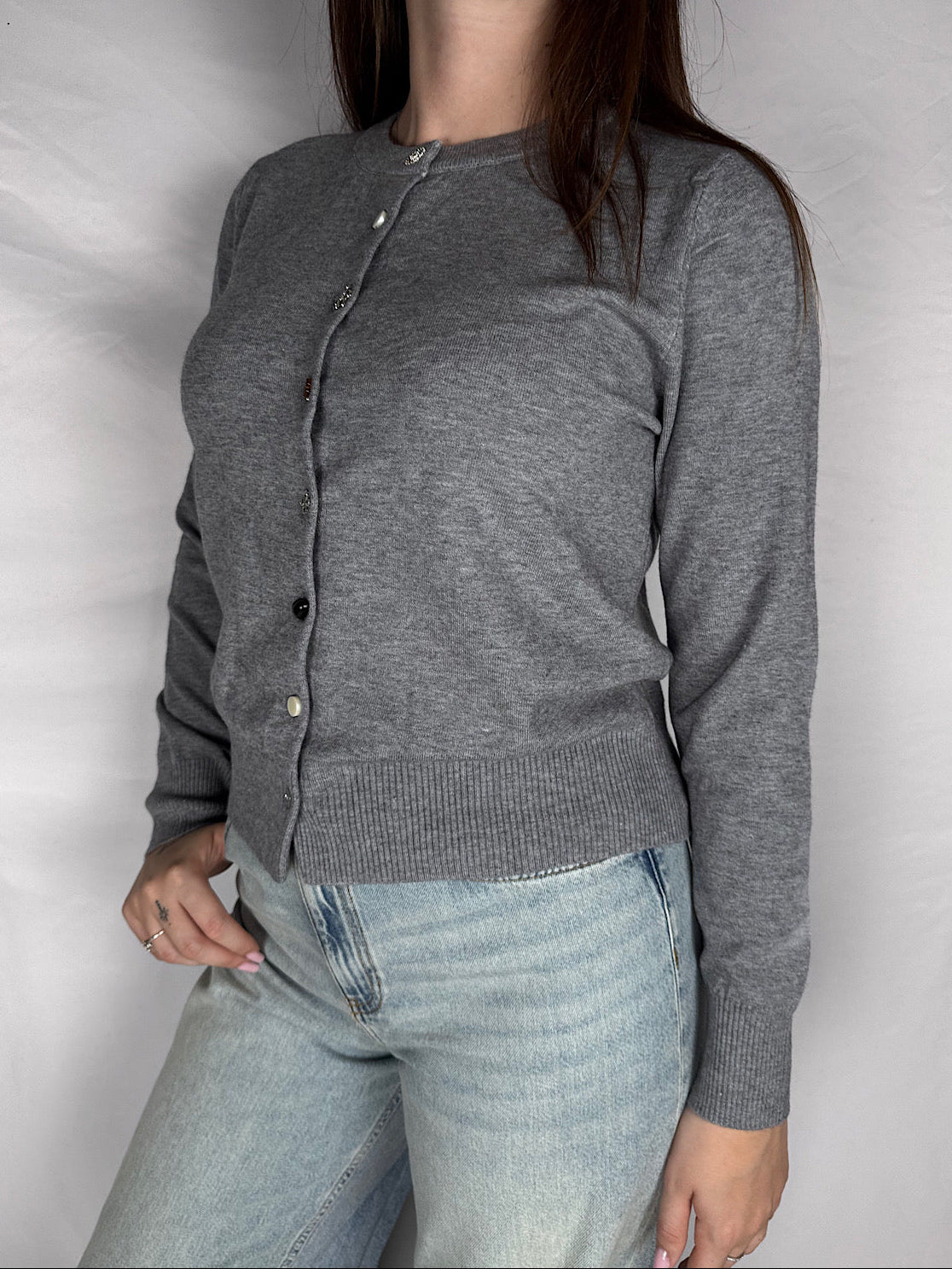 Cardigan Coreana Bottoni Gioiello Susy Mix Grigio