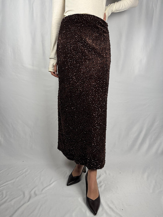 Gonna in Velluto con Pailletes Marrone Tensione-In