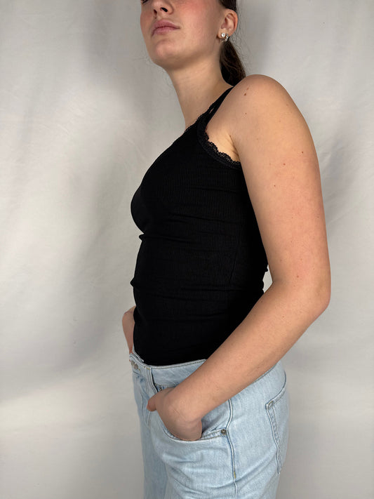 Canotta Basic Costine Dettaglio Pizzo  Armonia Nera