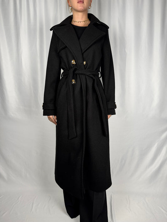 Capotto Doppio Petto con Cintura Nero Armonia