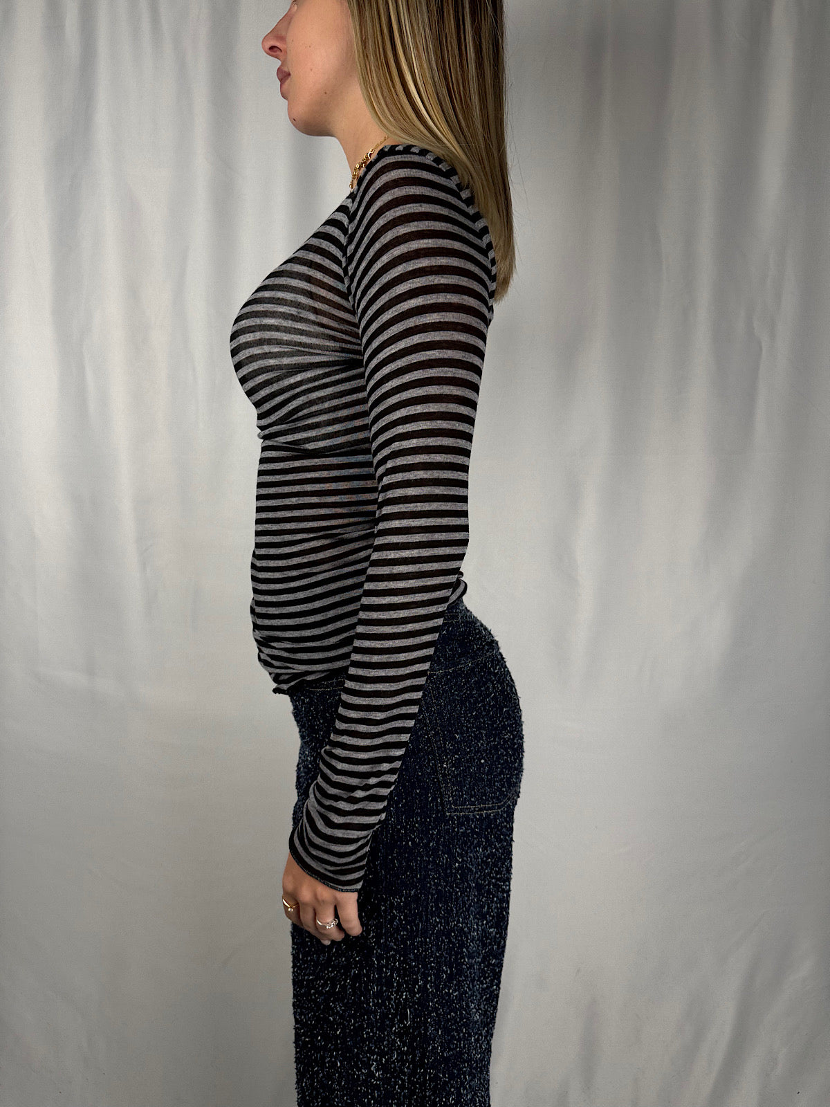 Maglia Cachemere a Righe Grigia Tensione-In