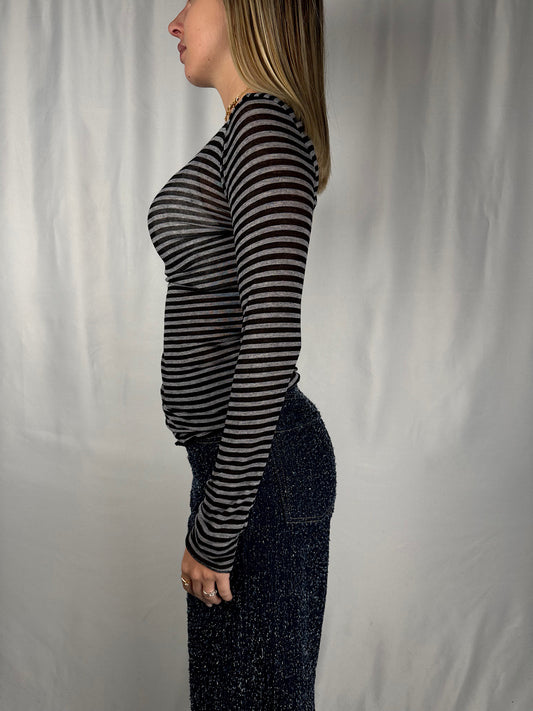 Maglia Cachemere a Righe Grigia Tensione-In