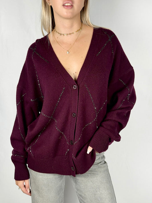 Cardigan con Paillettes Nere Vicolo Bordeaux