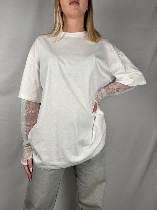 Maglia Maniche in Pizzo Bianca Vicolo