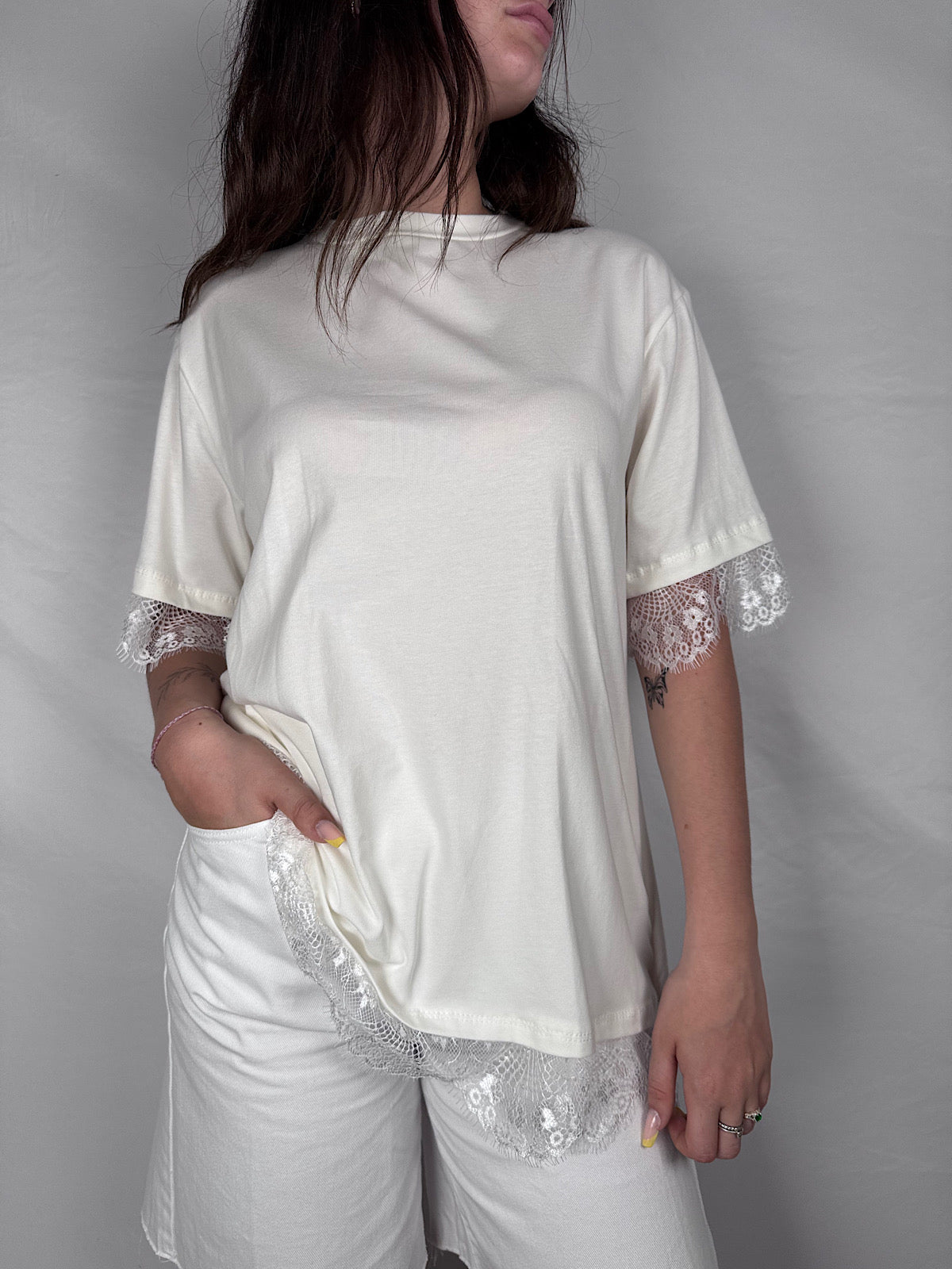 T-Shirt con Pizzo Armonia Bianca