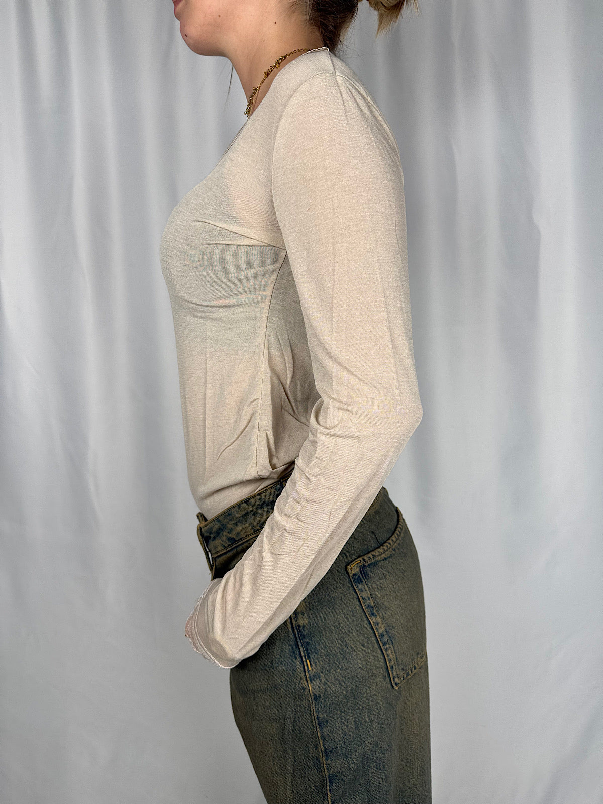 Maglia Misto Cachemere con Pizzo Beige Armonia