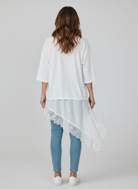 T-Shirt Latte con Pizzo Bianco Susy Mix