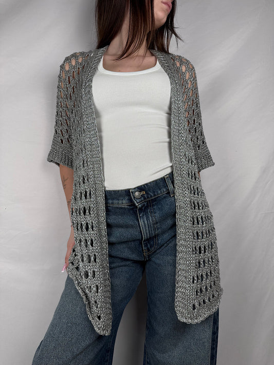 Cardigan Lungo Trafori Vicolo Silver