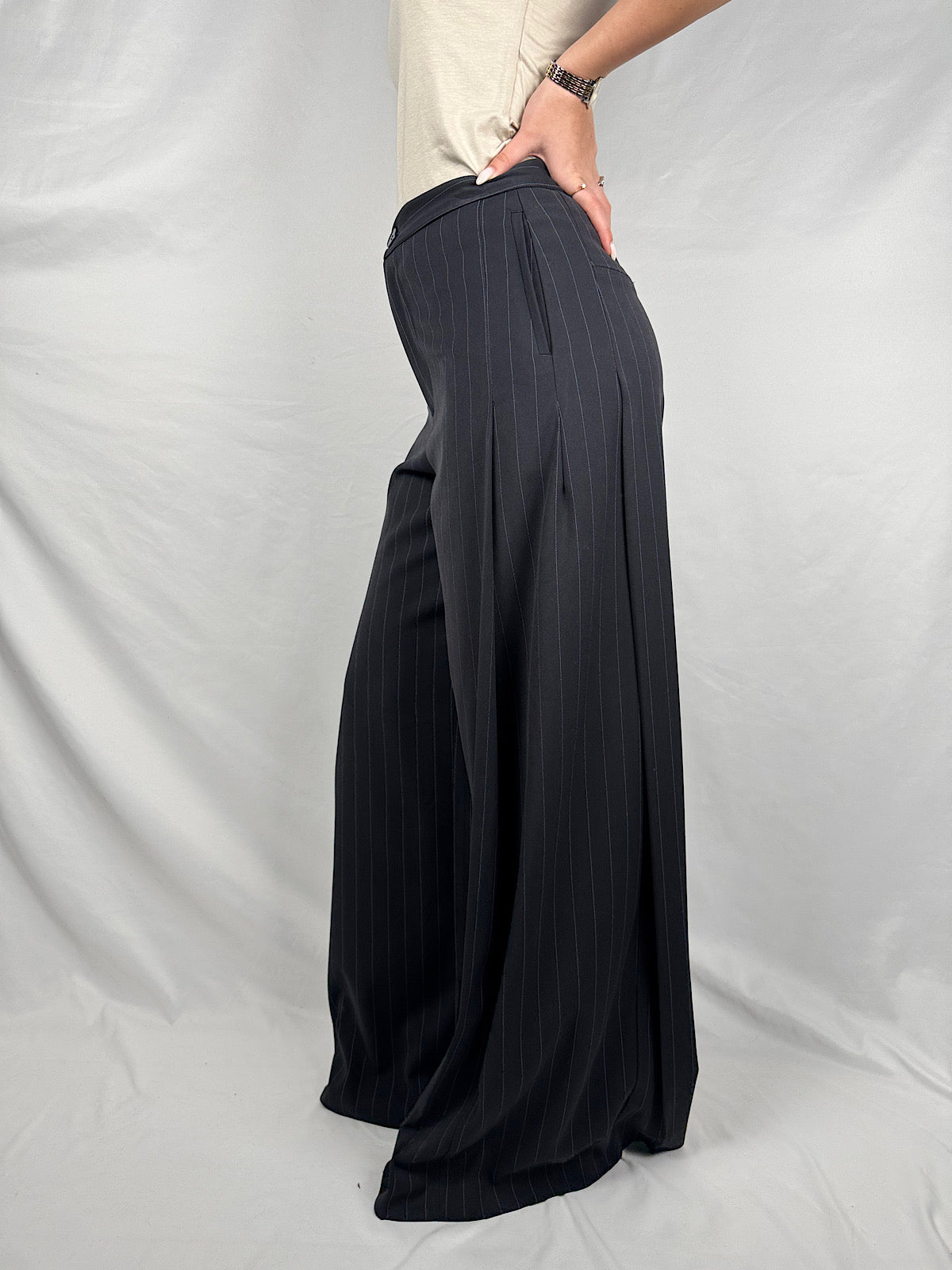 Pantalone Palazzo Gessato Blu Vicolo