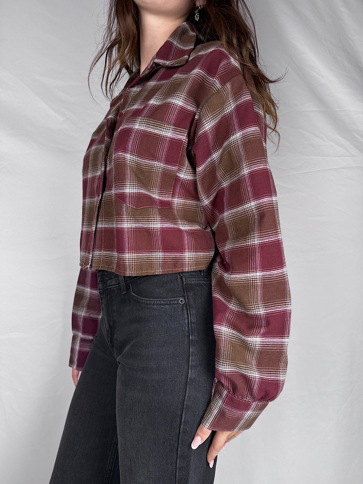 Camicia Quadri Crop Armonia Bordeaux/ Marrone