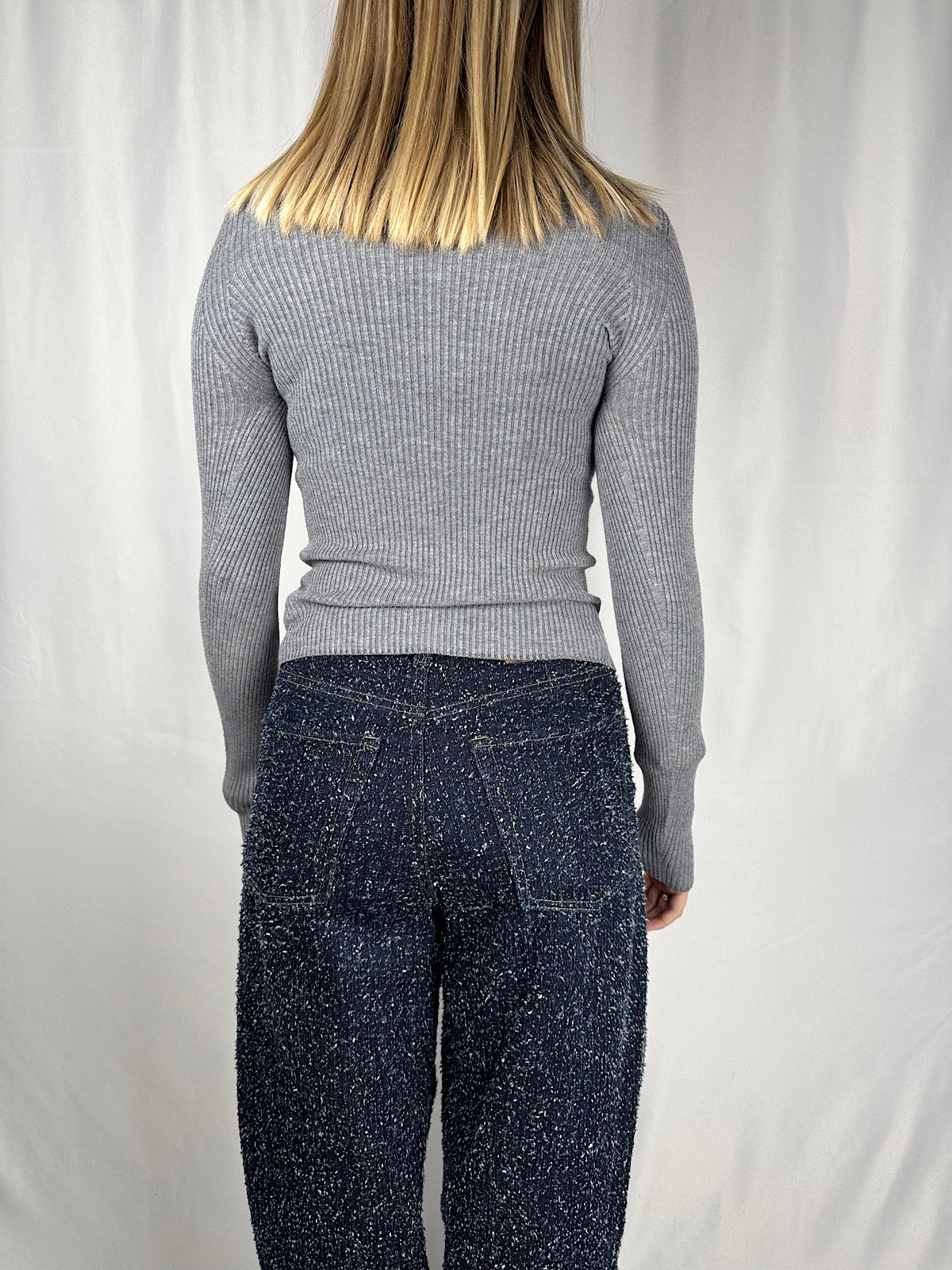 Maglia Basic Manica Lunga a Costine Grigio Tensione-In