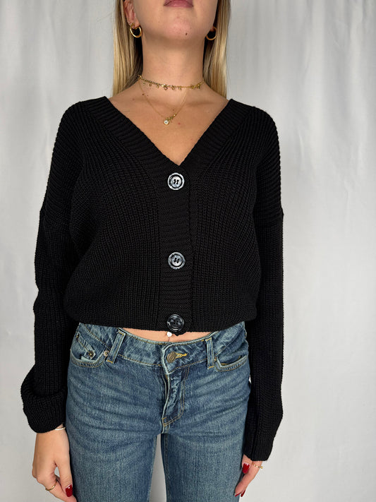 Cardigan con Bottoni Nero Armonia