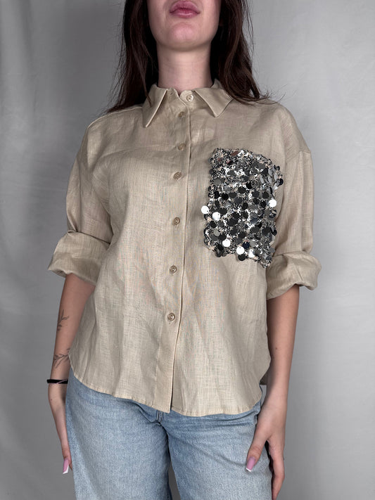 Camicia Dettaglio Pailletes Tensione in Sabbia