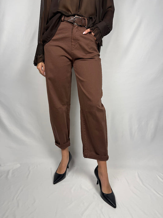 Pantalone con Cintura Tensione-In Cioccolato