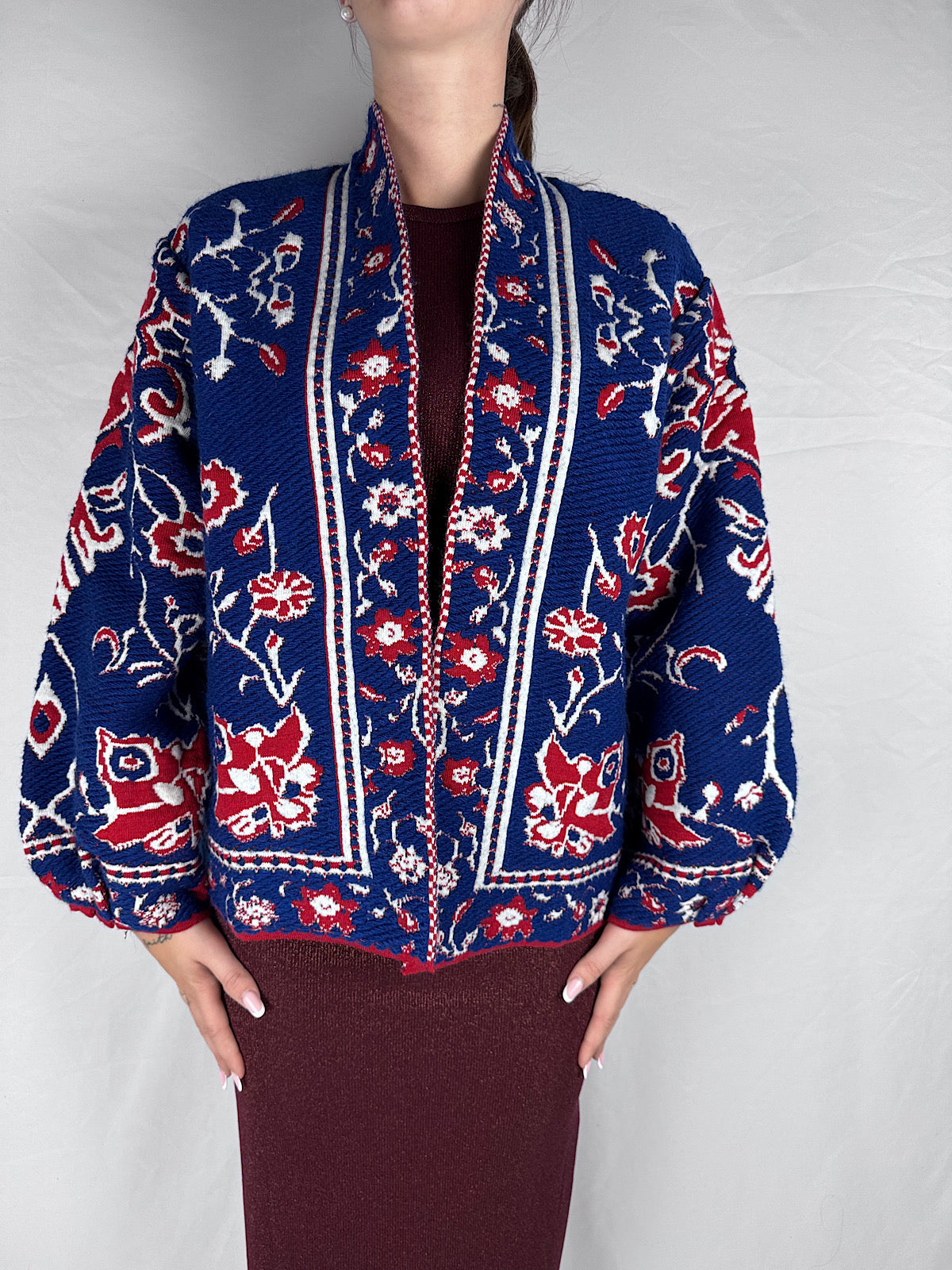Cardigan Motivo Fiori Tensione In Blu Royal