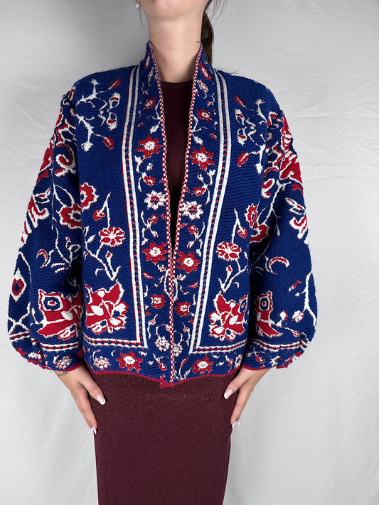 Cardigan Motivo Fiori Tensione In Blu Royal