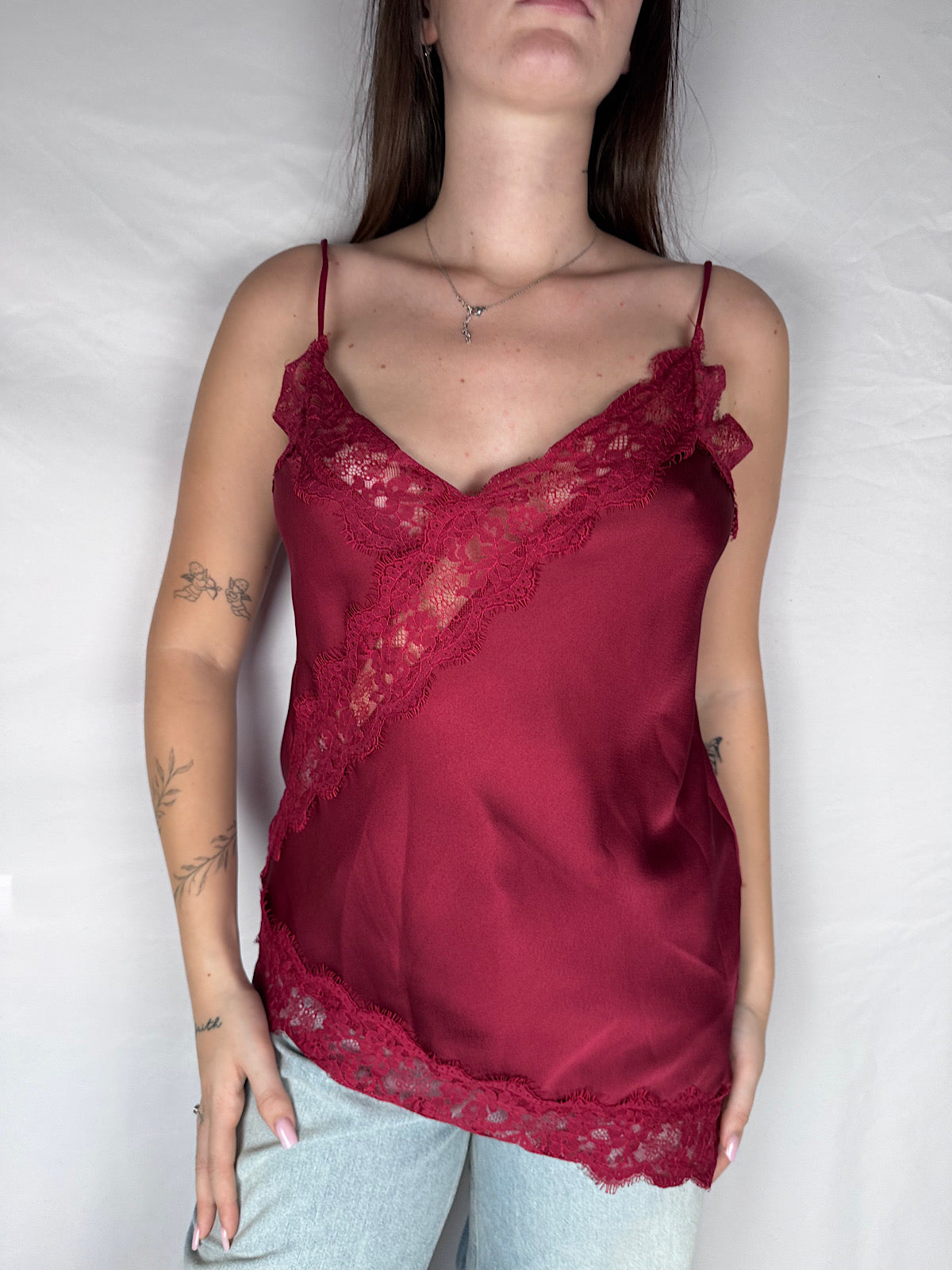 Canotta Satin Pizzo Armonia Bordeaux