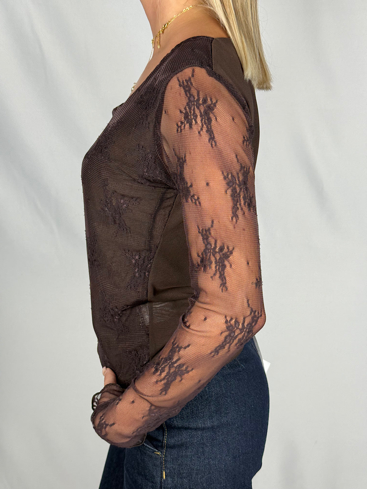 Top con Maniche in Pizzo SusyMix Marrone