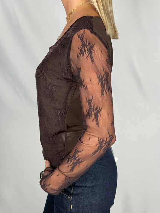 Top con Maniche in Pizzo SusyMix Marrone