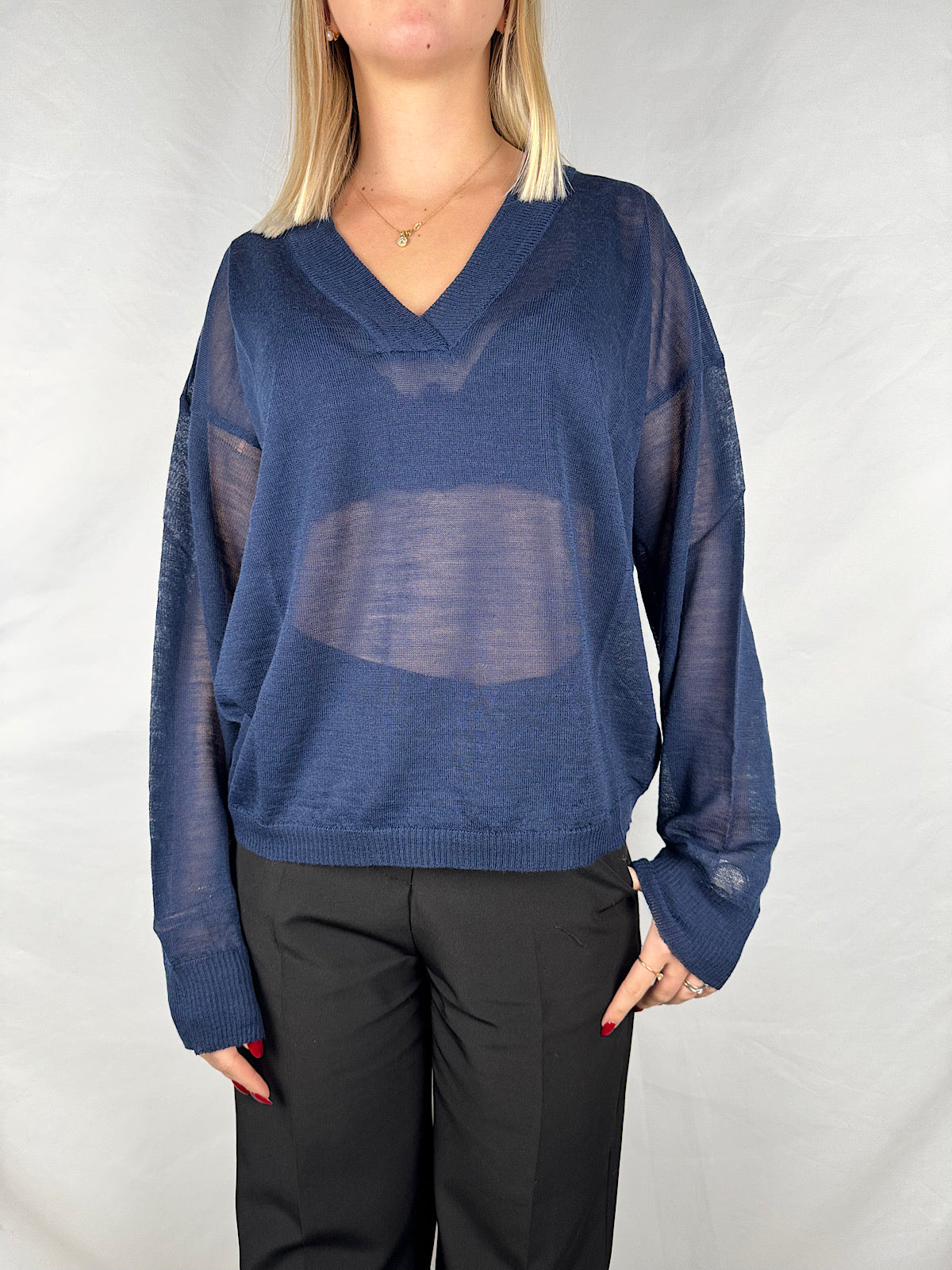 Maglia Scollo a V Blu Navy Tensione-In