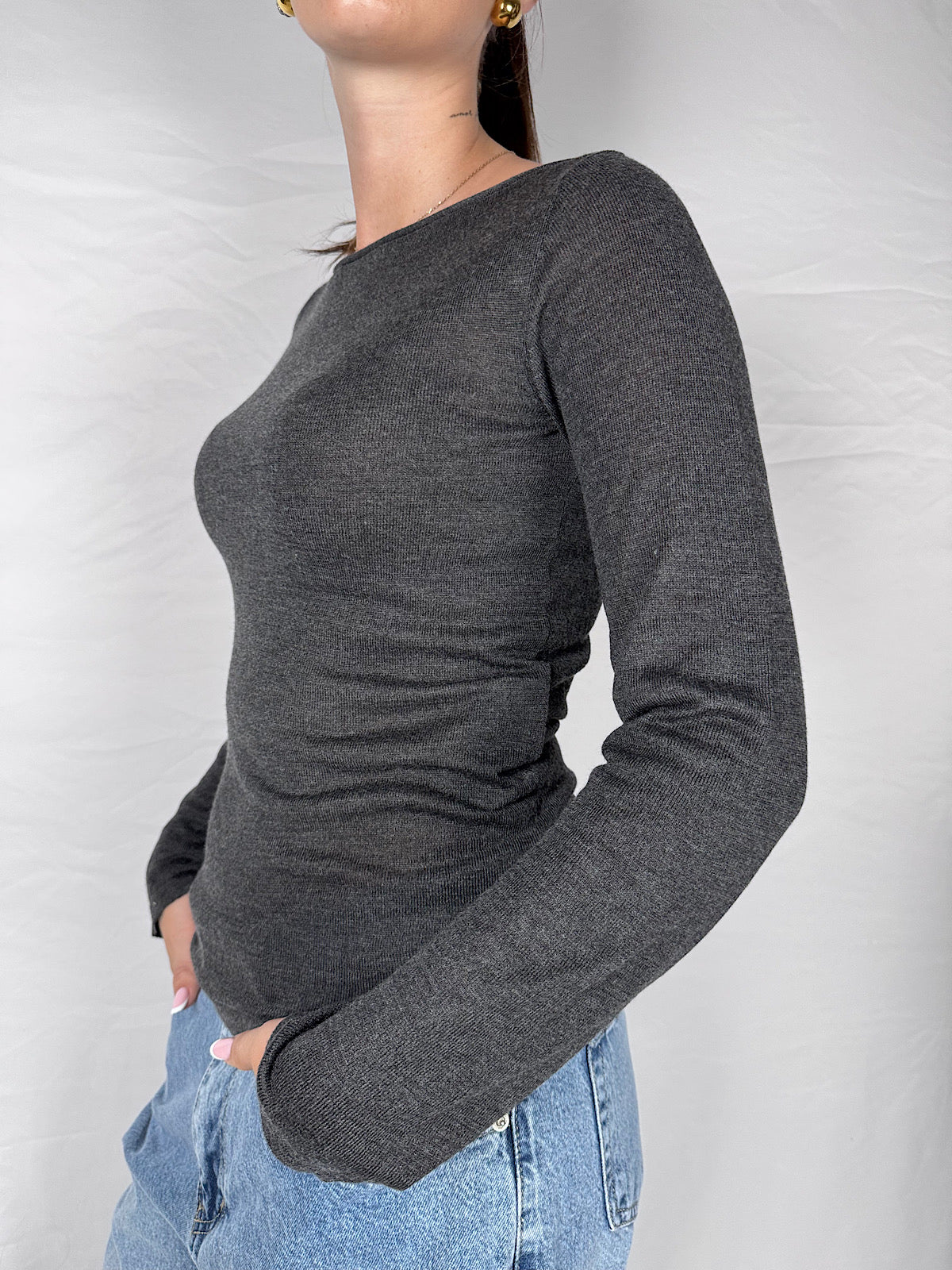 Maglia Basic Scollo Barchetta JJXX Grigio Scuro