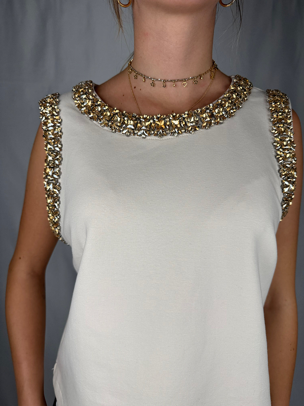 Canotta con Cabochon Tensione-In Panna