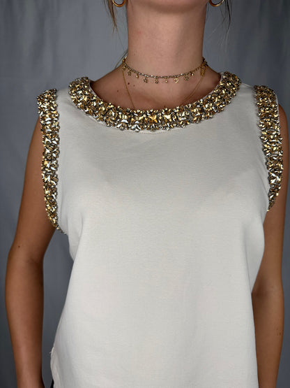 Canotta con Cabochon Tensione-In Panna