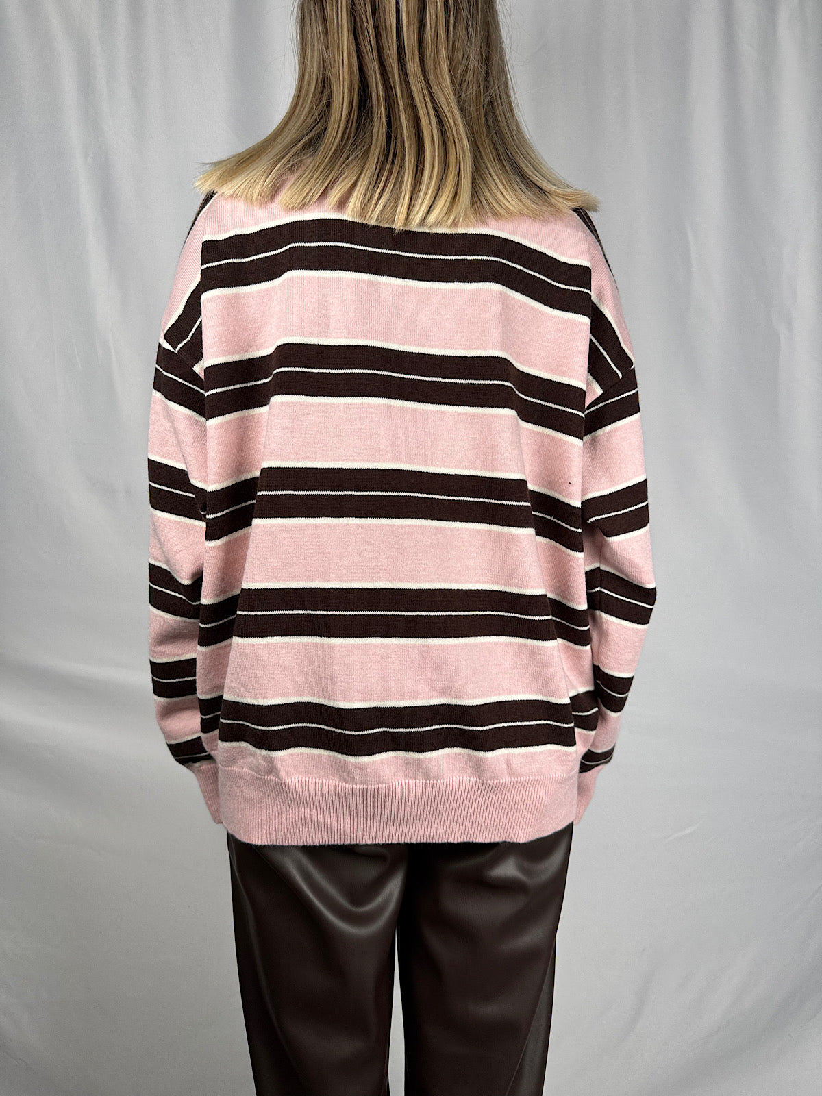 Polo a Righe Marrone e Rosa Armonia