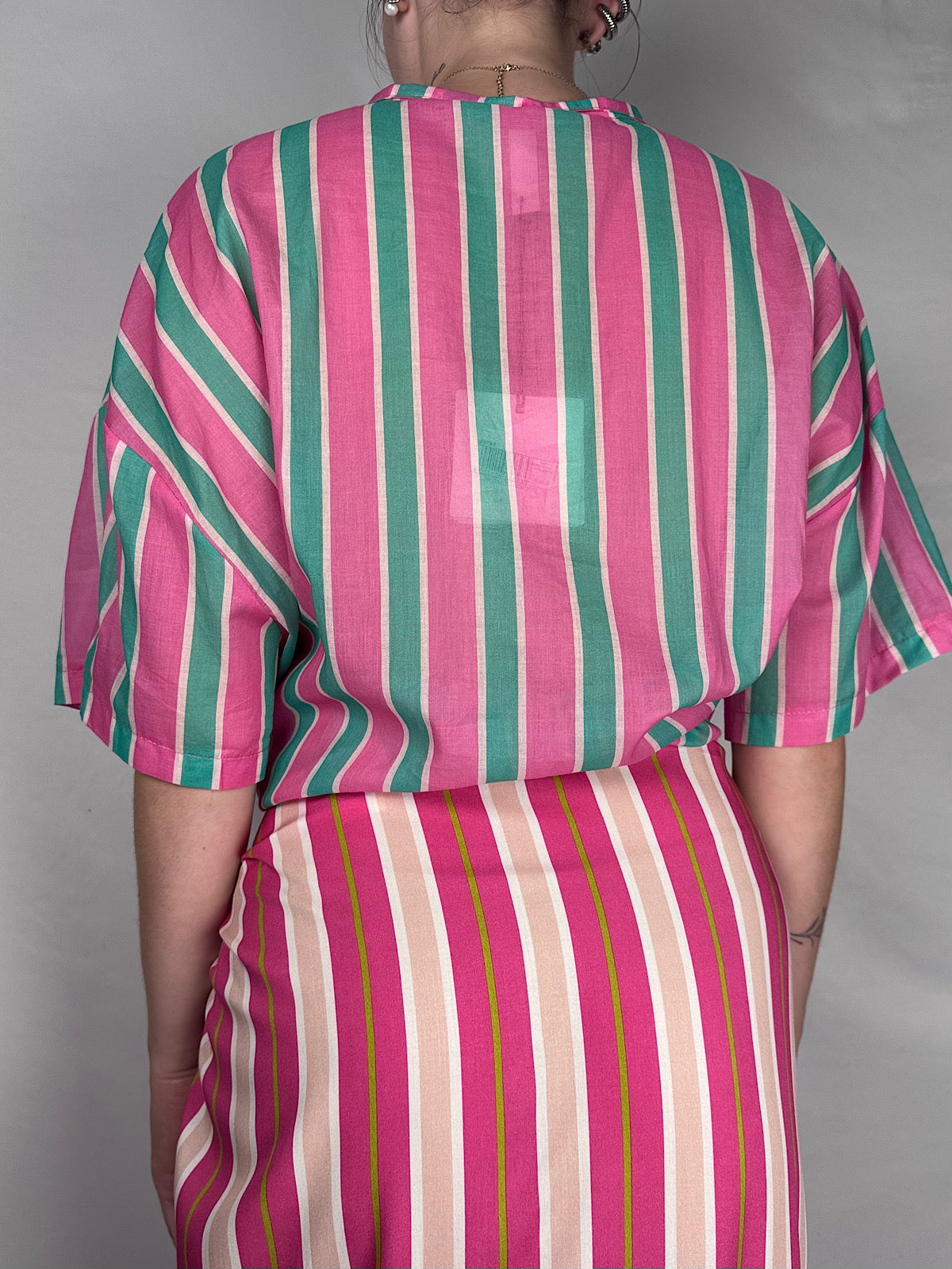 Camicia in  Mussola a Righe Tensione-in Rosa e Turchese