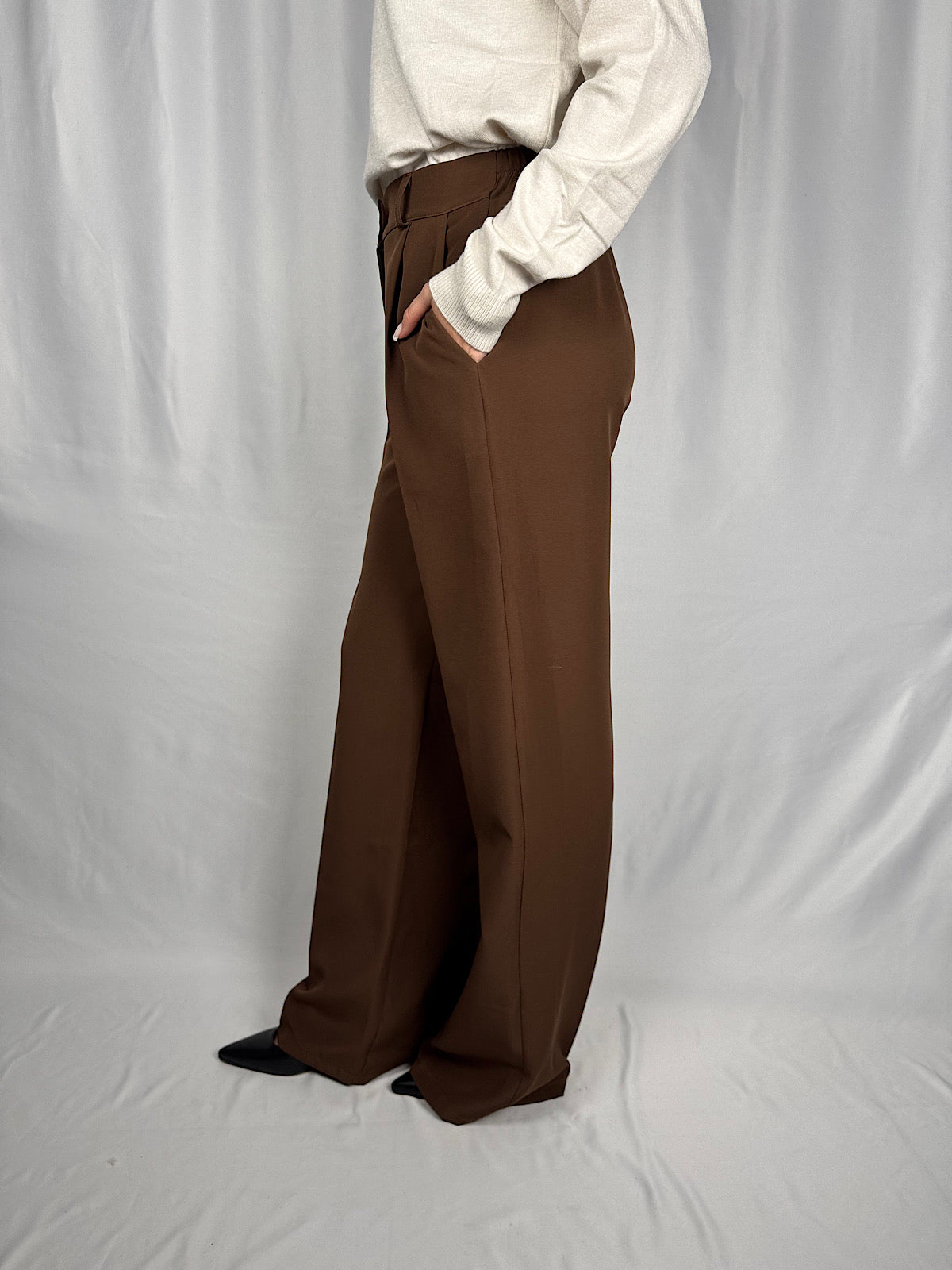 Pantalone Dritto con Elastico Armonia Tabacco