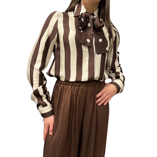 Camicia A Righe Con Foulard A Pois Moro E Panna