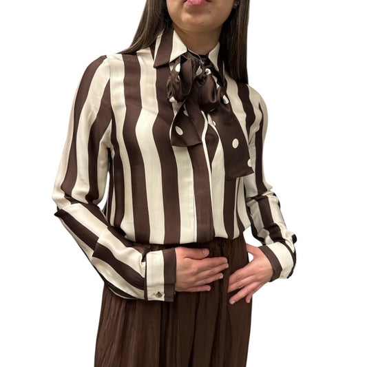 Camicia A Righe Con Foulard A Pois Moro E Panna