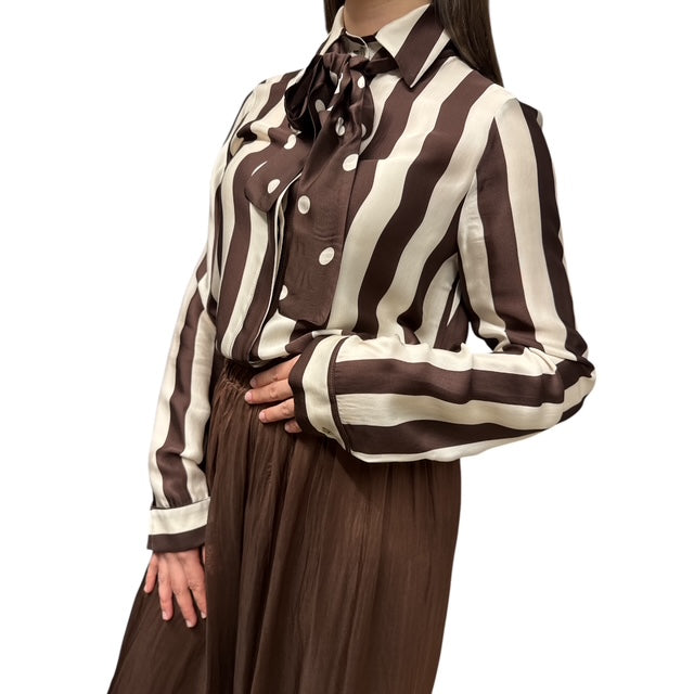 Camicia A Righe Con Foulard A Pois Moro E Panna
