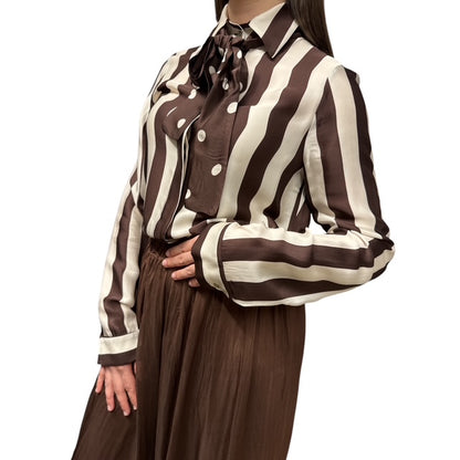 Camicia A Righe Con Foulard A Pois Moro E Panna