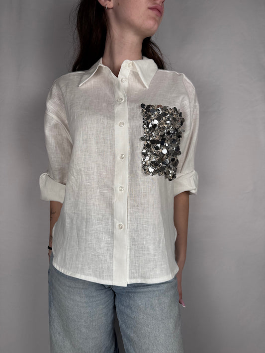 Camicia Dettaglio Pailletes Tensione in Bianca