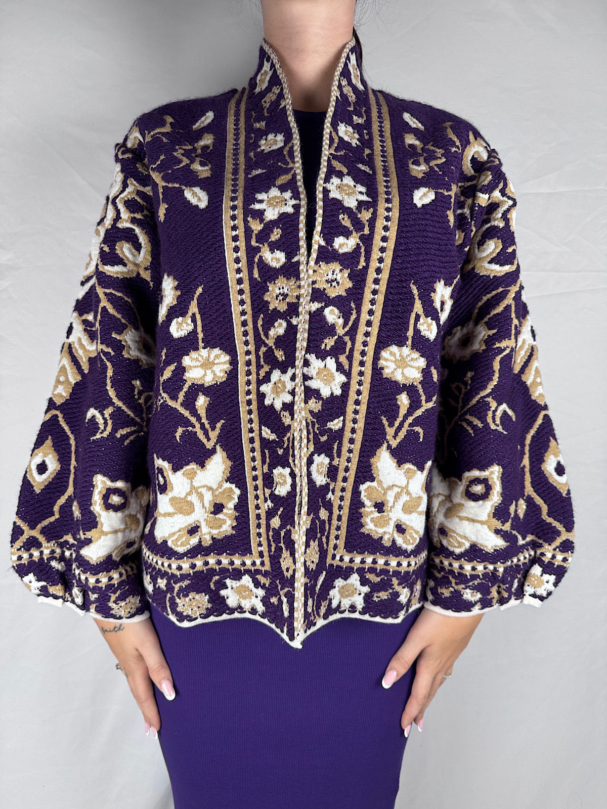 Cardigan Motivo Fiori Tensione In Viola