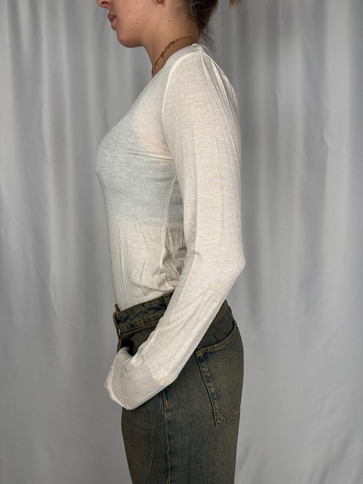 Maglia Misto Cachemere con Pizzo Bianco Armonia