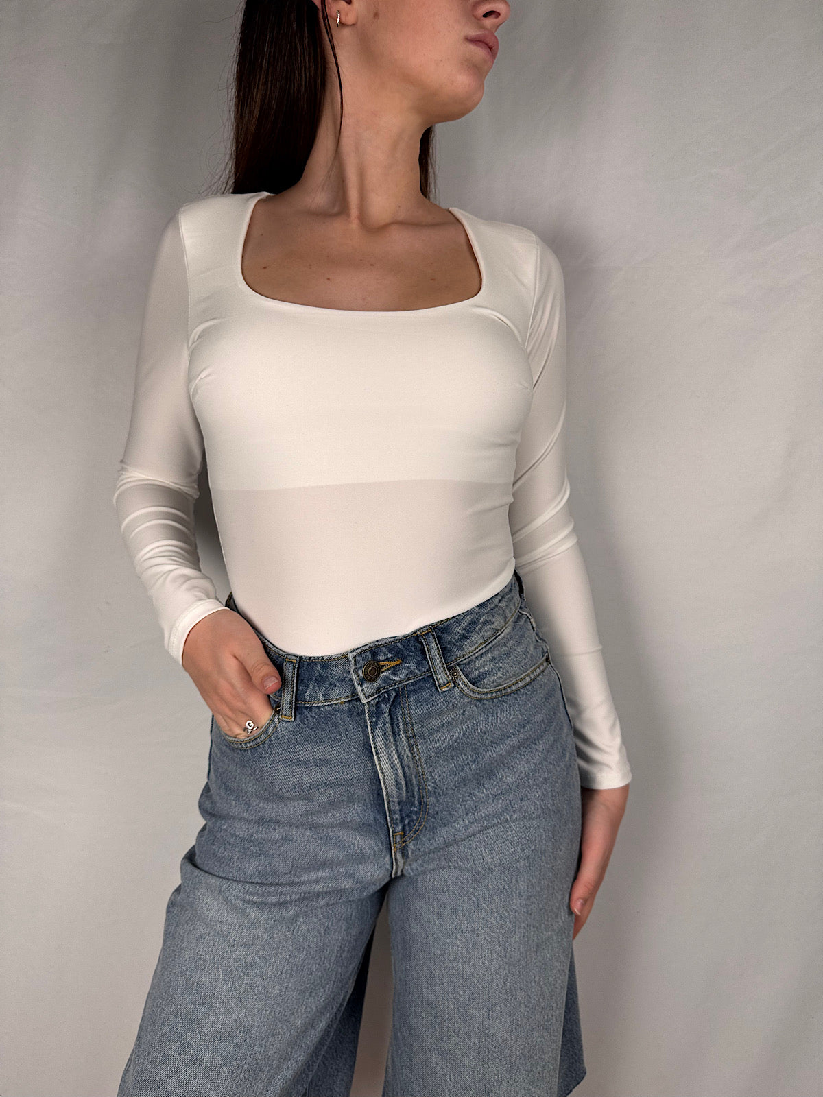 Body Basic Scollo Quadro Armonia Bianco