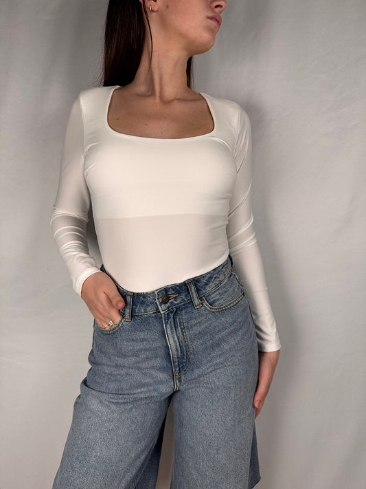 Body Basic Scollo Quadro Armonia Bianco