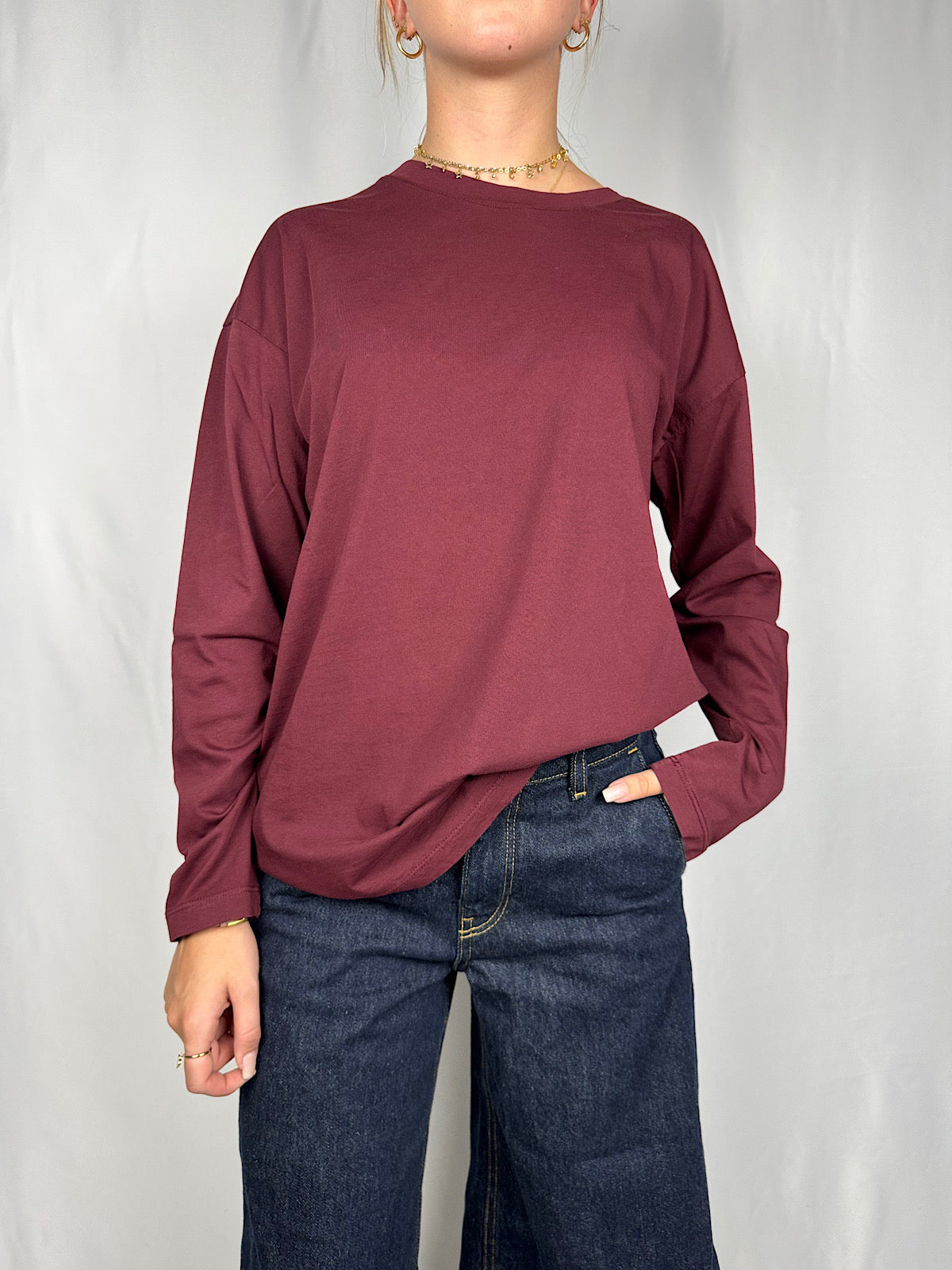 T-Shirt Manica Lunga Tensione-In Bordeaux