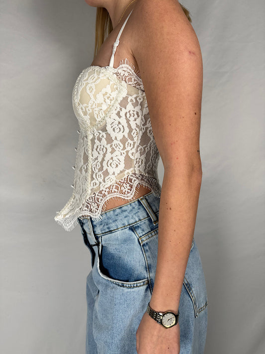 Top Blustier con Pizzo Armonia Bianco