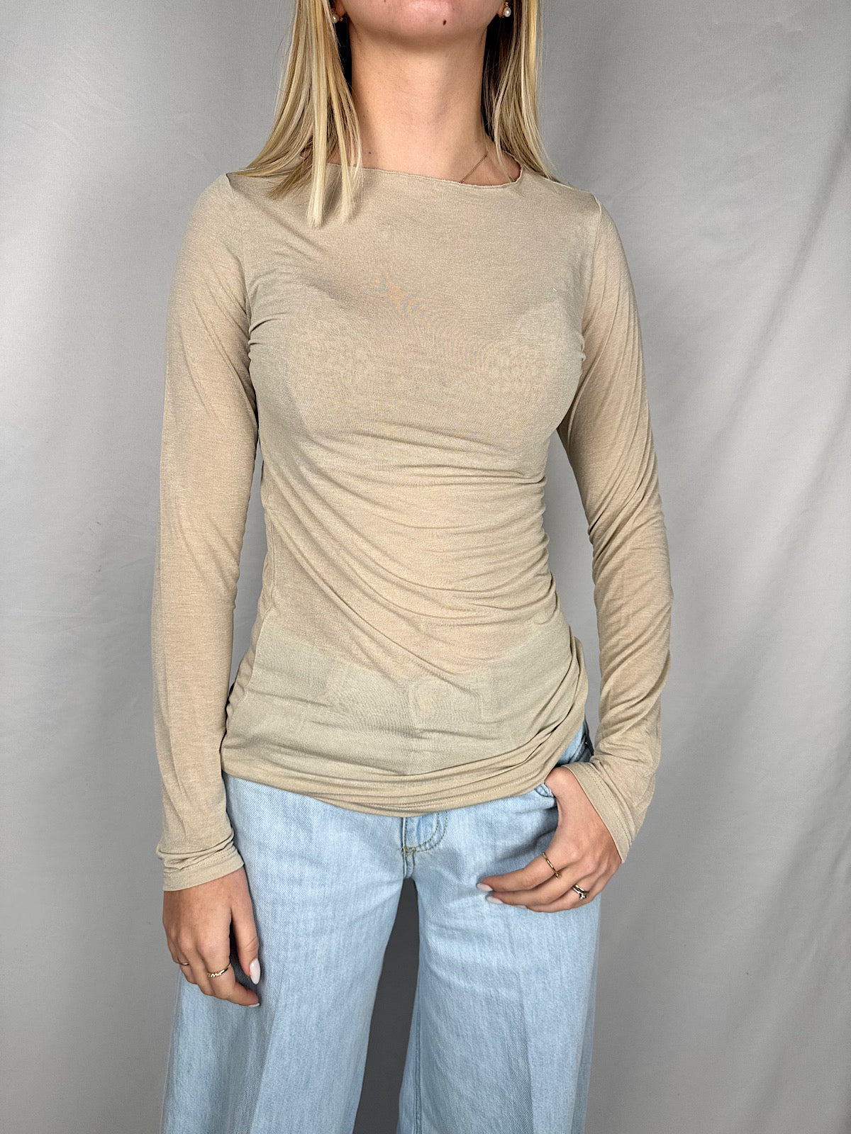 T-Shirt Basic Misto Seta Beige Vicolo
