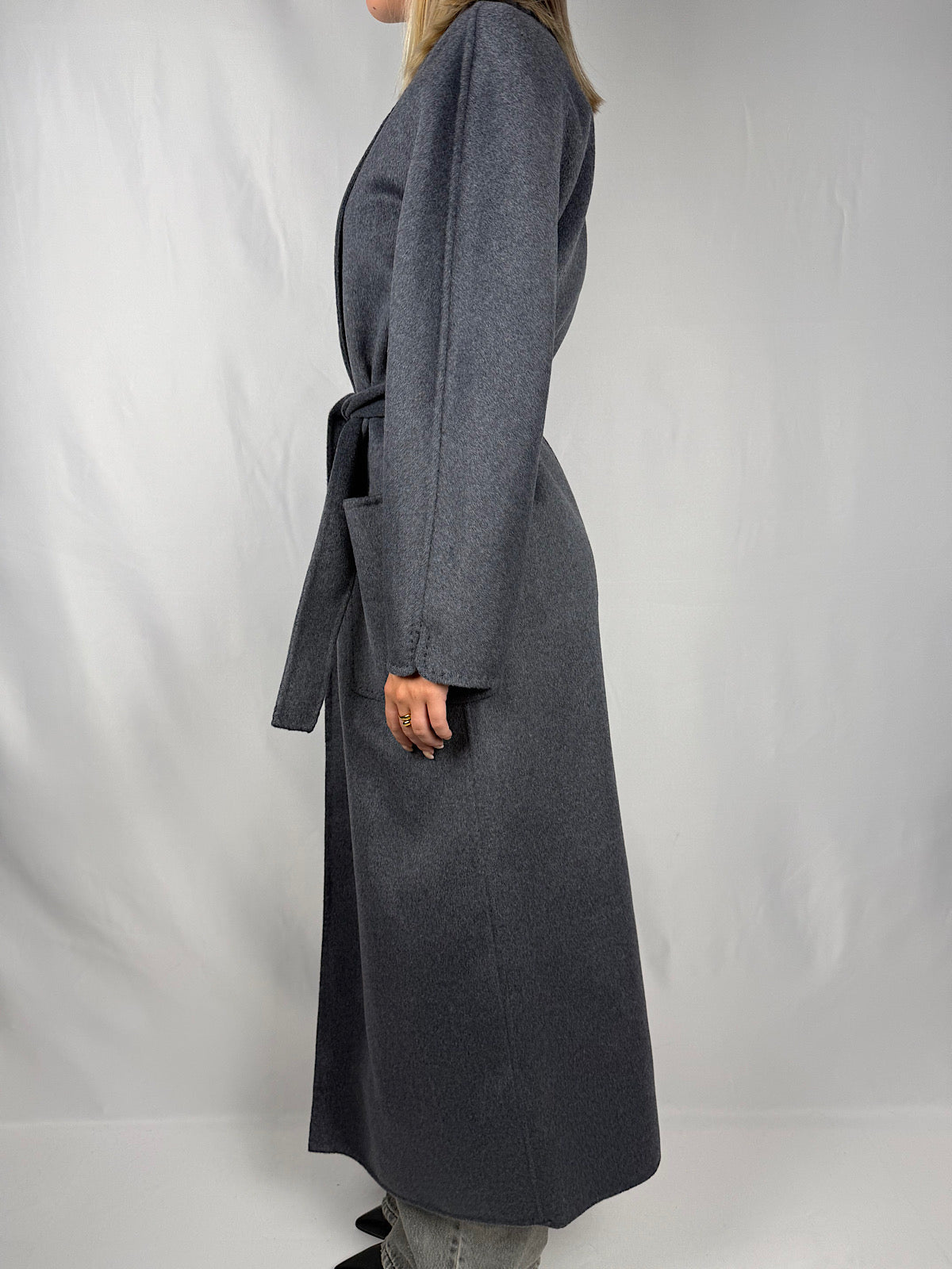 Cappotto Lungo con Cintura Vicolo Hand Made Grigio Scuro