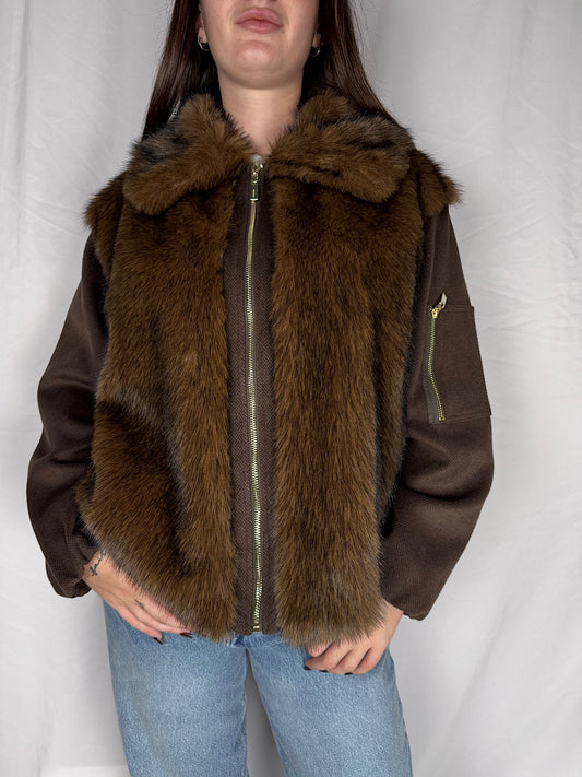 Bomber Eco Pelliccia Kaos Moro/Tabacco