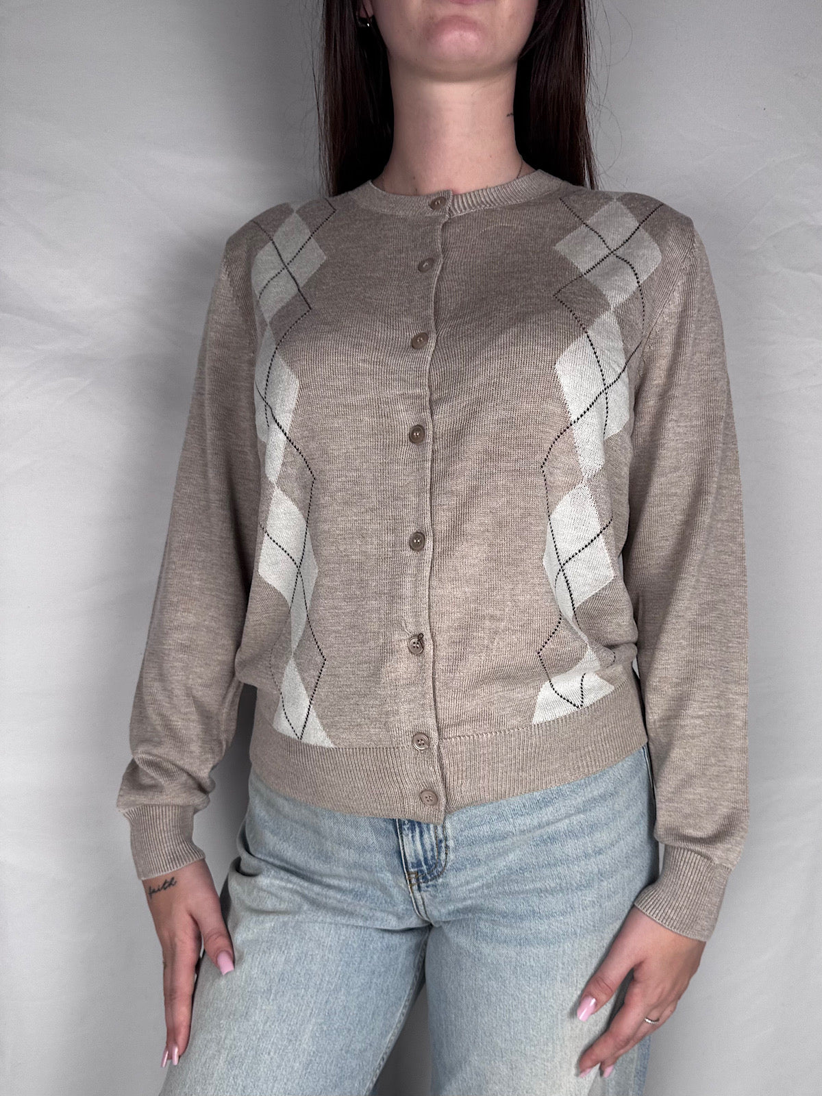 Cardigan Coreana Rombi Susy Mix Beige